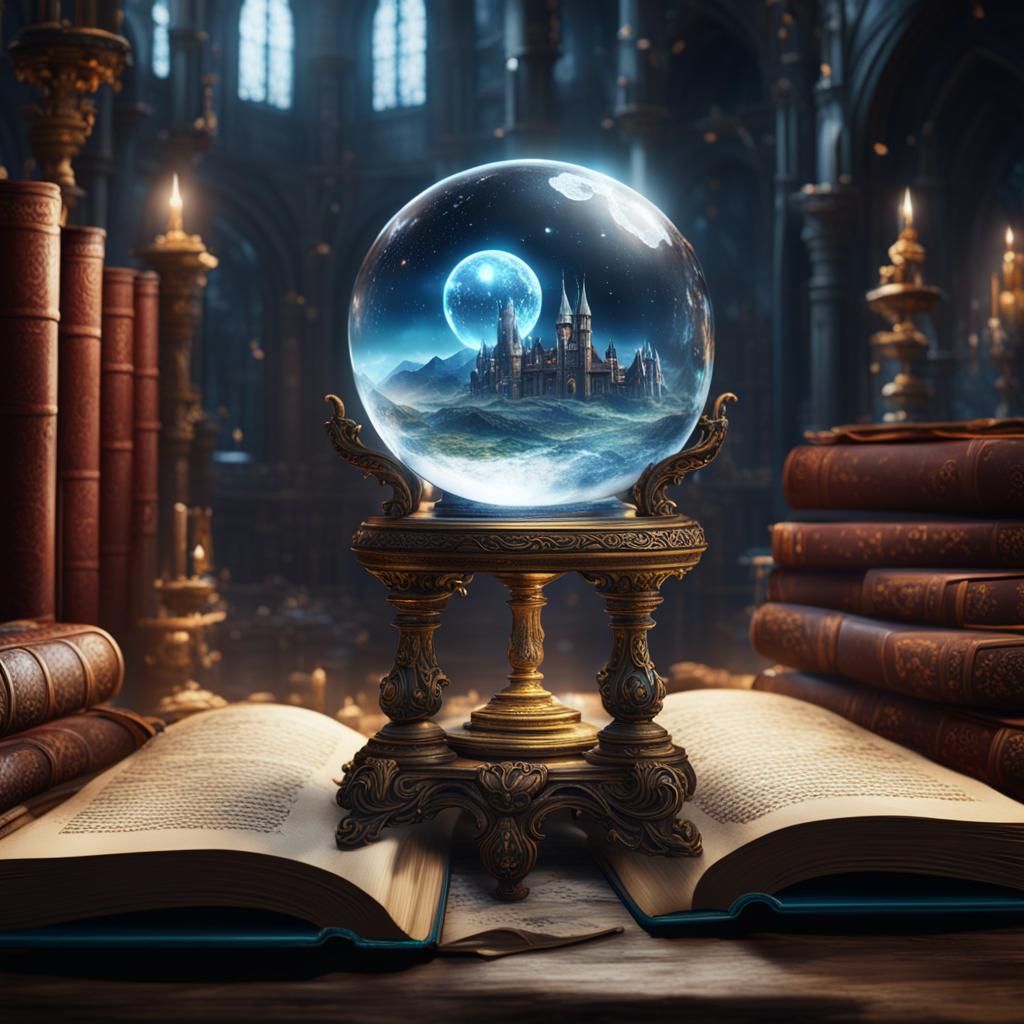 Detailed Crystal Ball and Book, Fantasy Concept Art