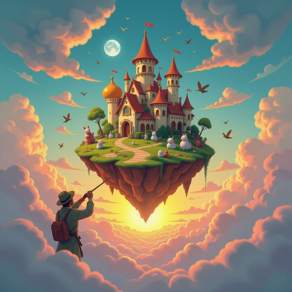 Terracotta Artist Sculpting Floating Island as Matte Paintin...