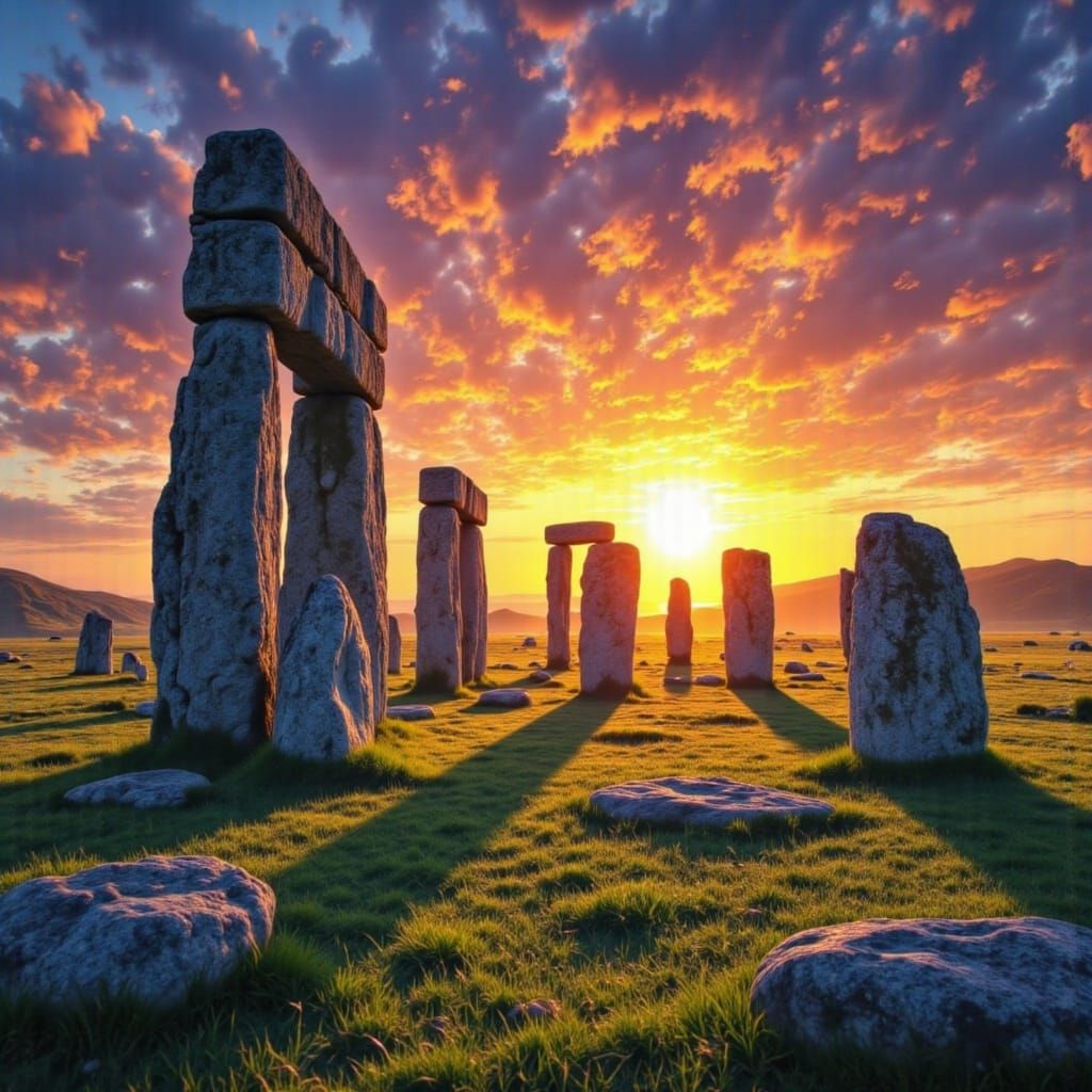 Stonehenge Sunrise with Musical Rays in Tarot Style