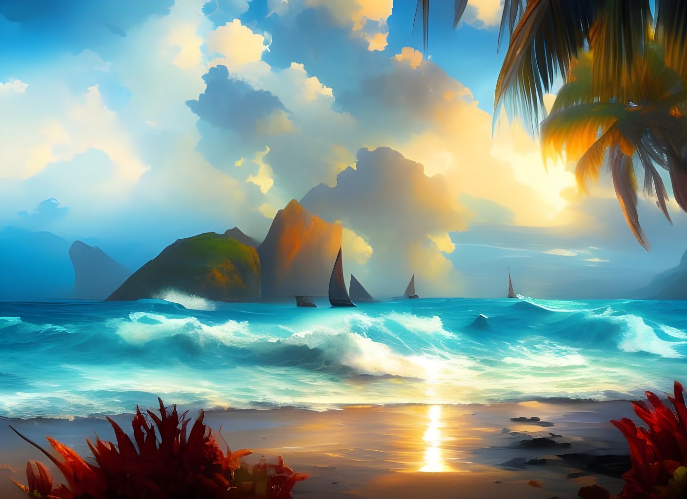 Warm Tropical Island Waters: Impressionist Ocean Art