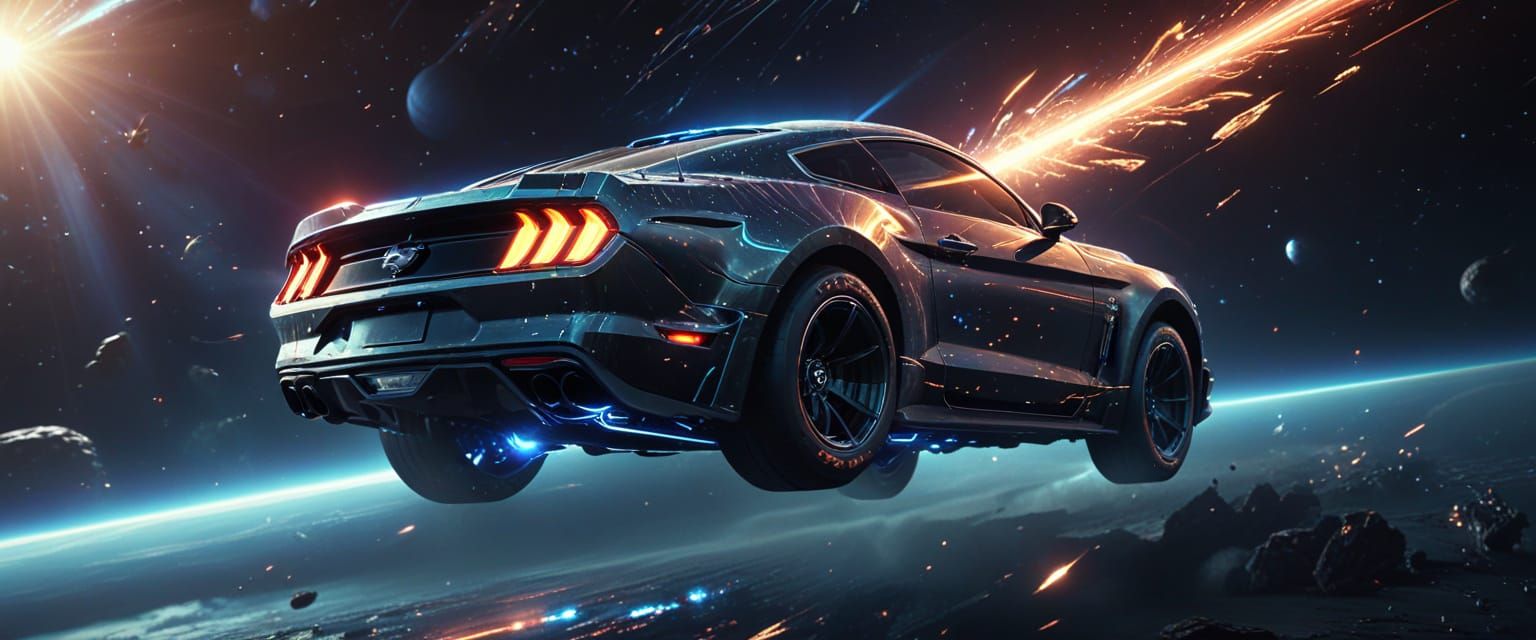 Futuristic Ford Mustang Spaceship in Neon Sci-Fi