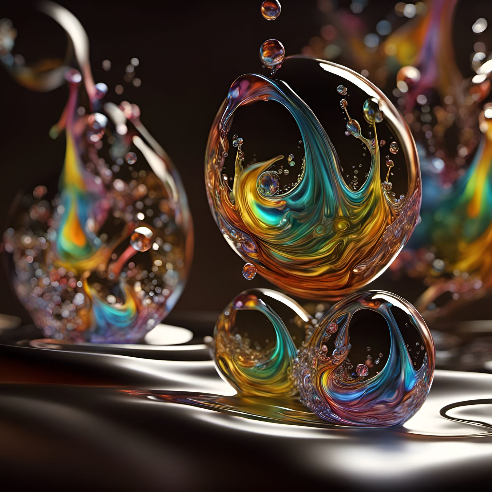 Intricate 3D Fractal Liquid Droplet Art