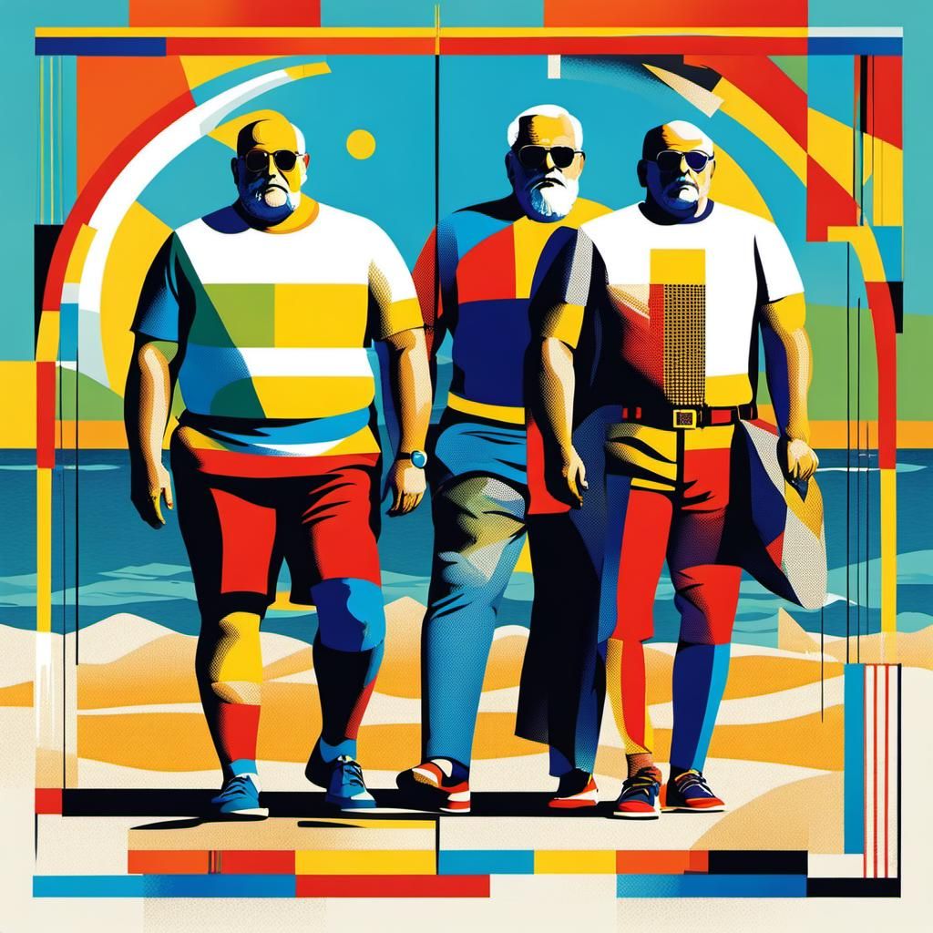 Pop Art Beach Scene in Geometric Bauhaus Style