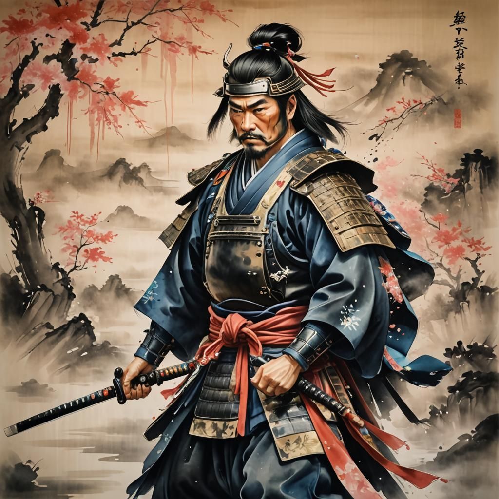Dreamlike Samurai Warrior in Wet Ink on Silk