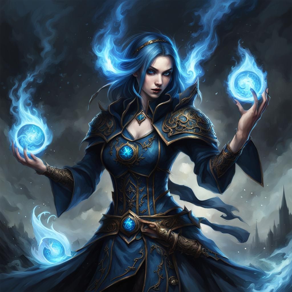 Gothic Mage Summoning Blue Fire