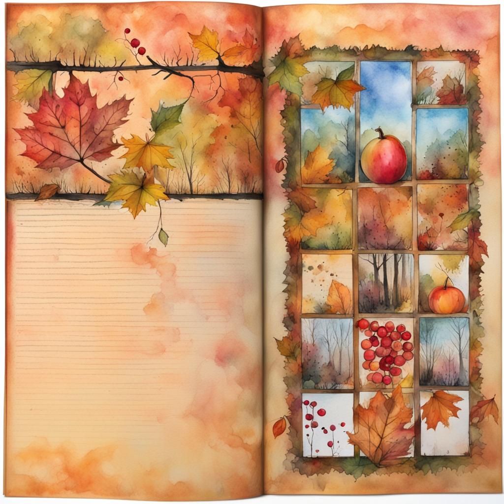 Autumn Forest Journal Page with Watercolor Details