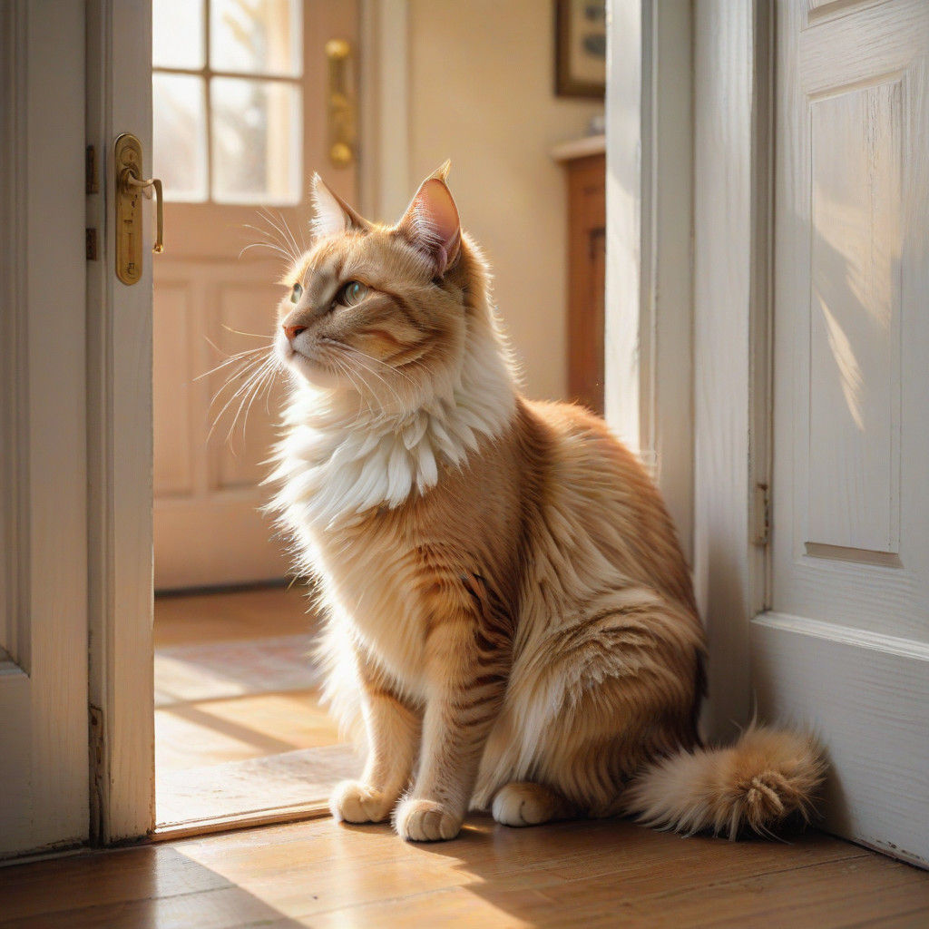 Whimsical Watercolor Cat by the Door