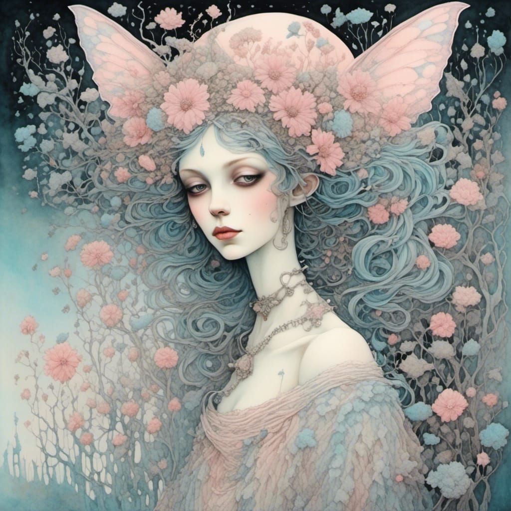 Pastel Fairy in Woodland: Mixed Media Illustration