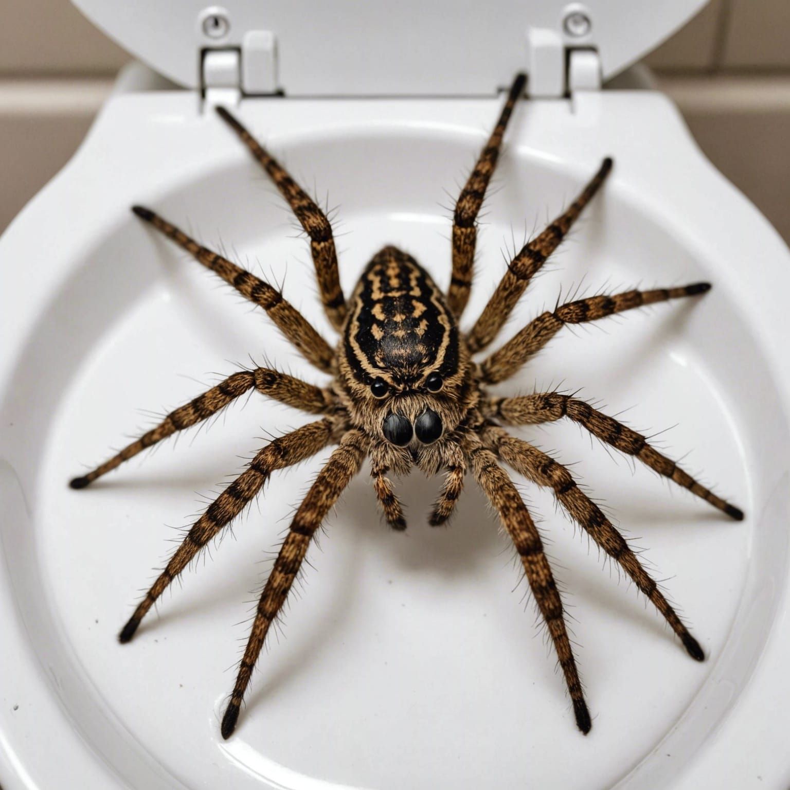 Wolf Spider on Toilet Seat Web