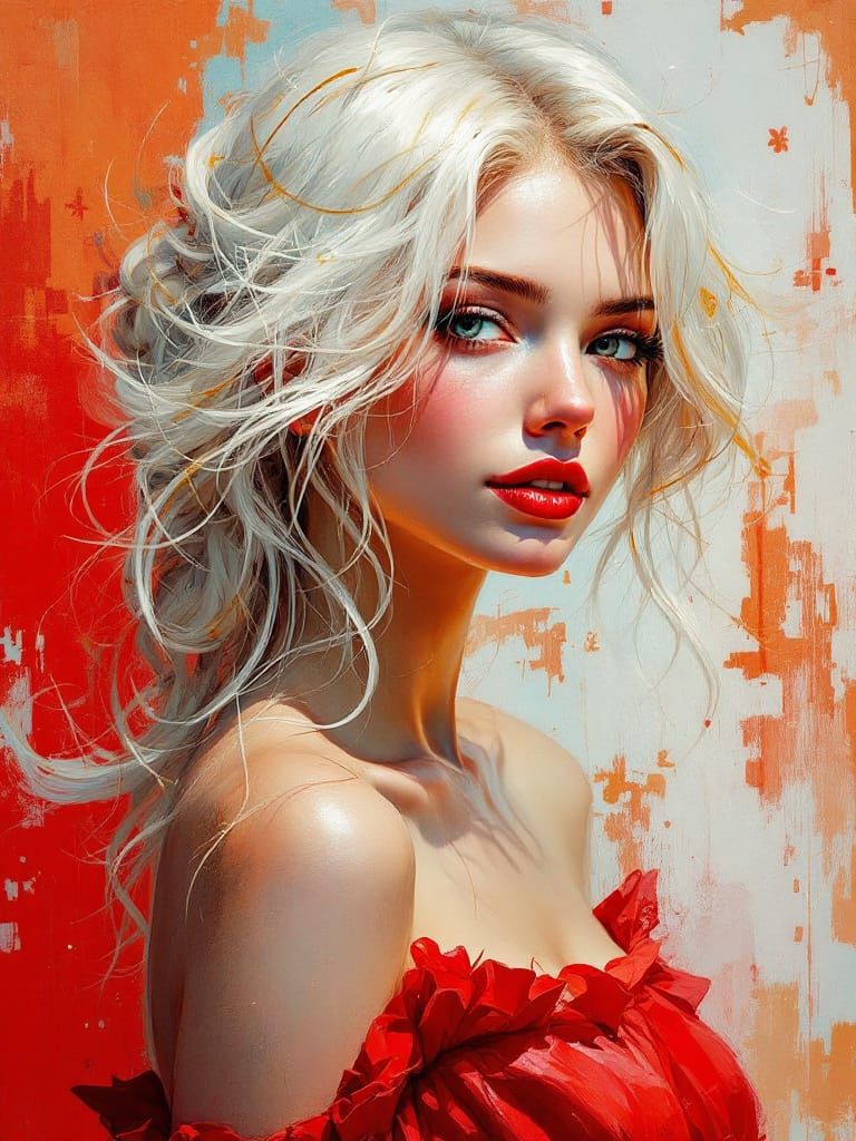 Impressionistic Portrait of a Woman in Red Dress