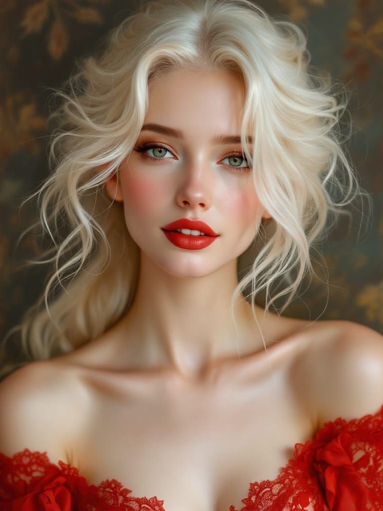 Impressionistic Portrait of Woman in Red Dress