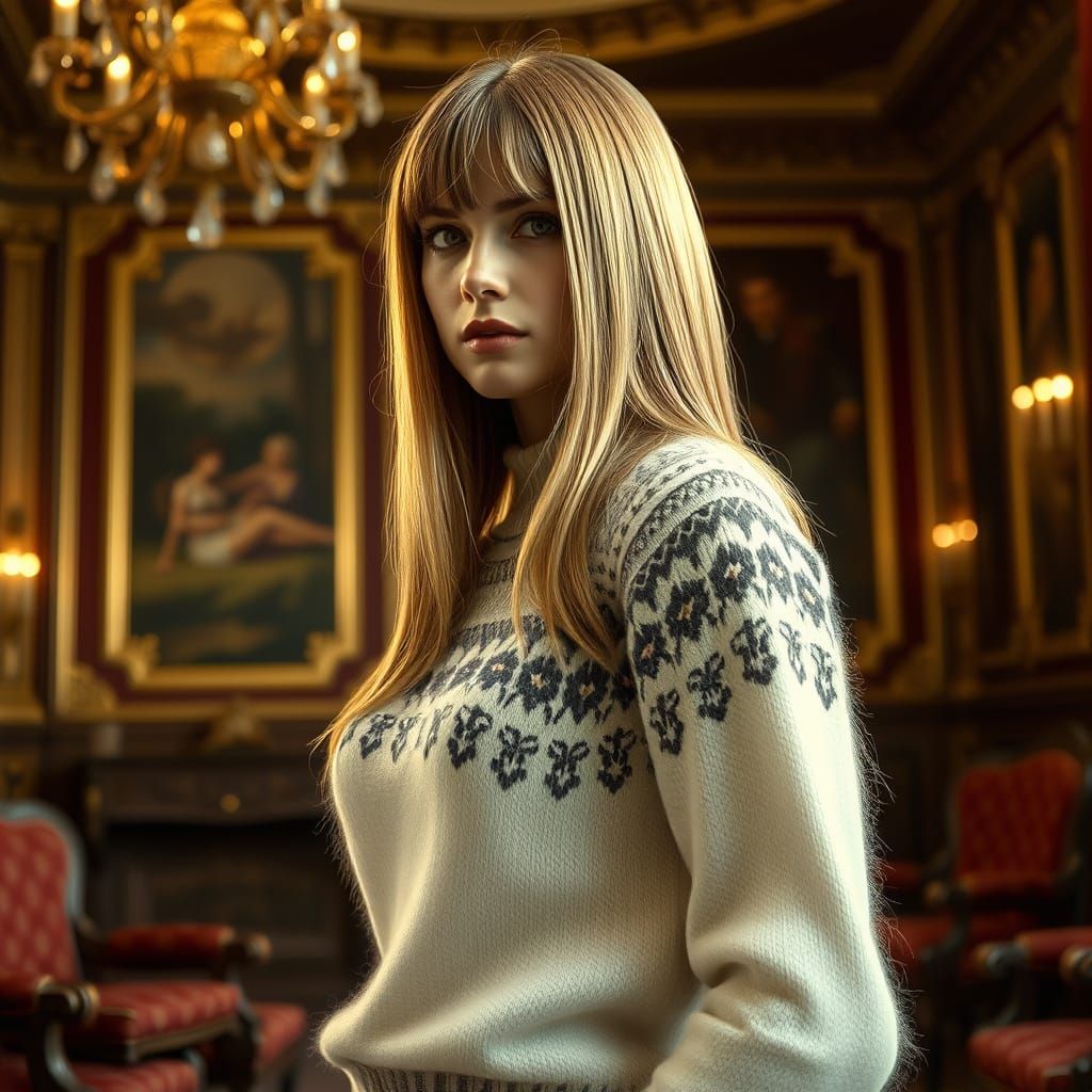Dominant Woman in Fair Isle Sweater, Art Nouveau Style