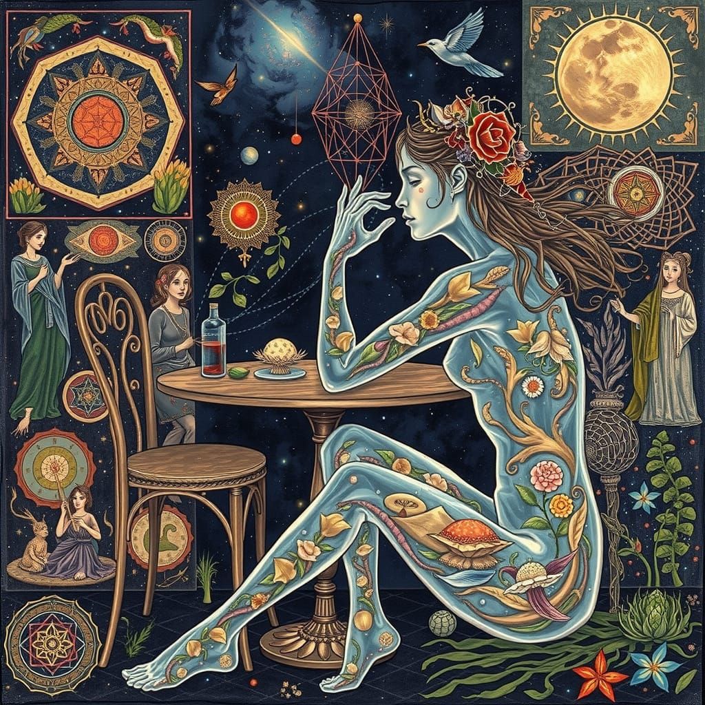 Meditating Bioluminescent Figure in Psychedelic Art