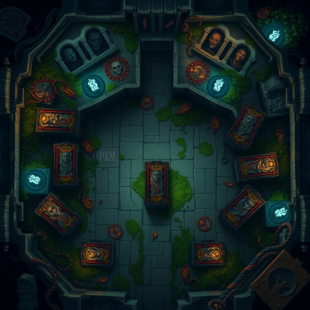 Surreal Dark Fantasy Crypt Amidst Twisted Trees in a Hauntin...