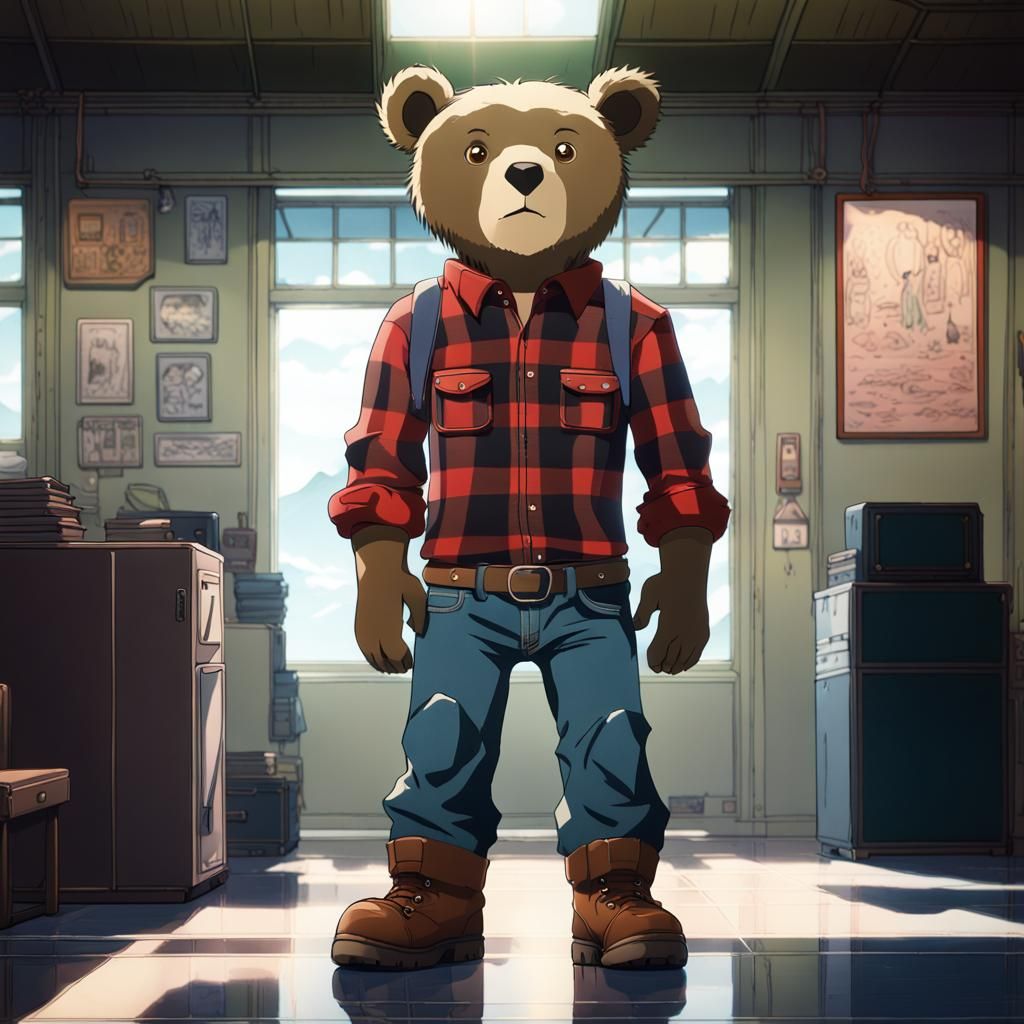 Cyborg Bear in Alien Valley: Studio Ghibli Style