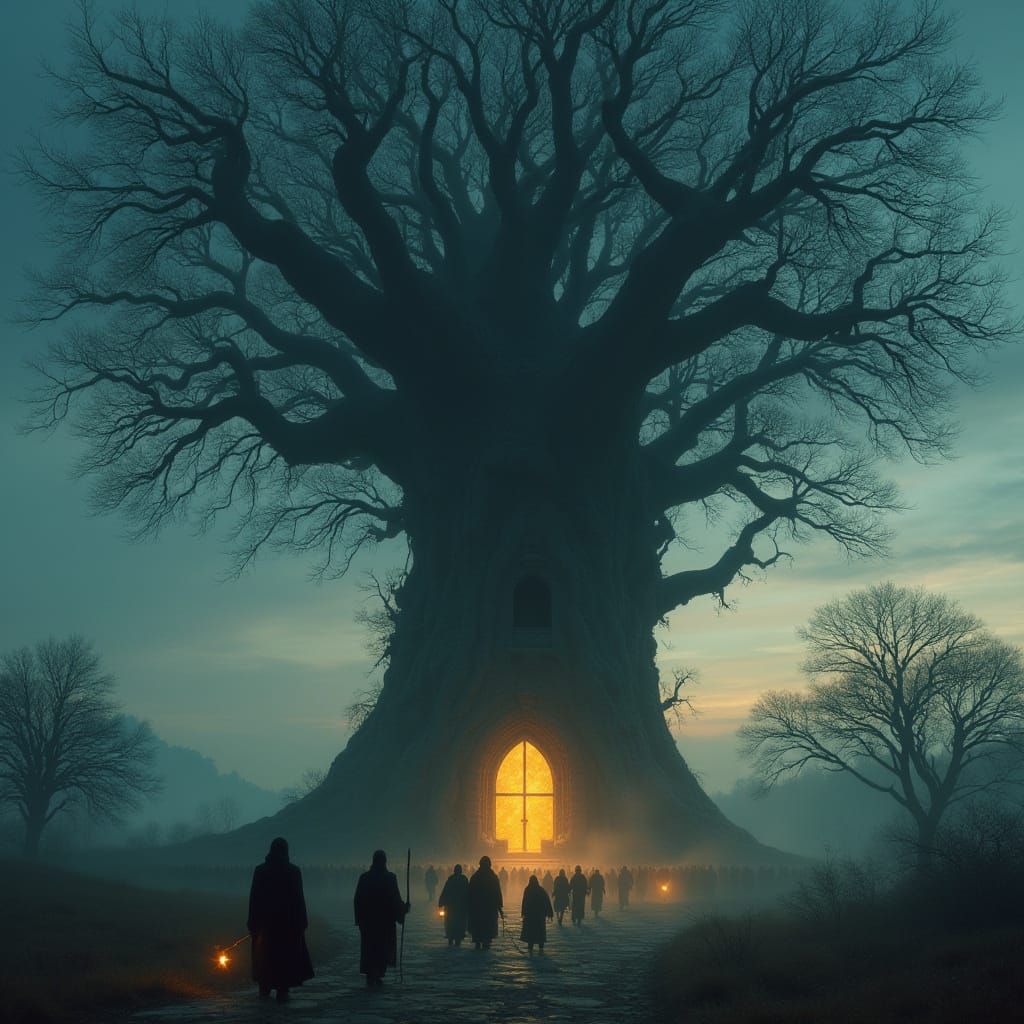 Twilight Pilgrimage to Yggdrasil: Mystical Landscape
