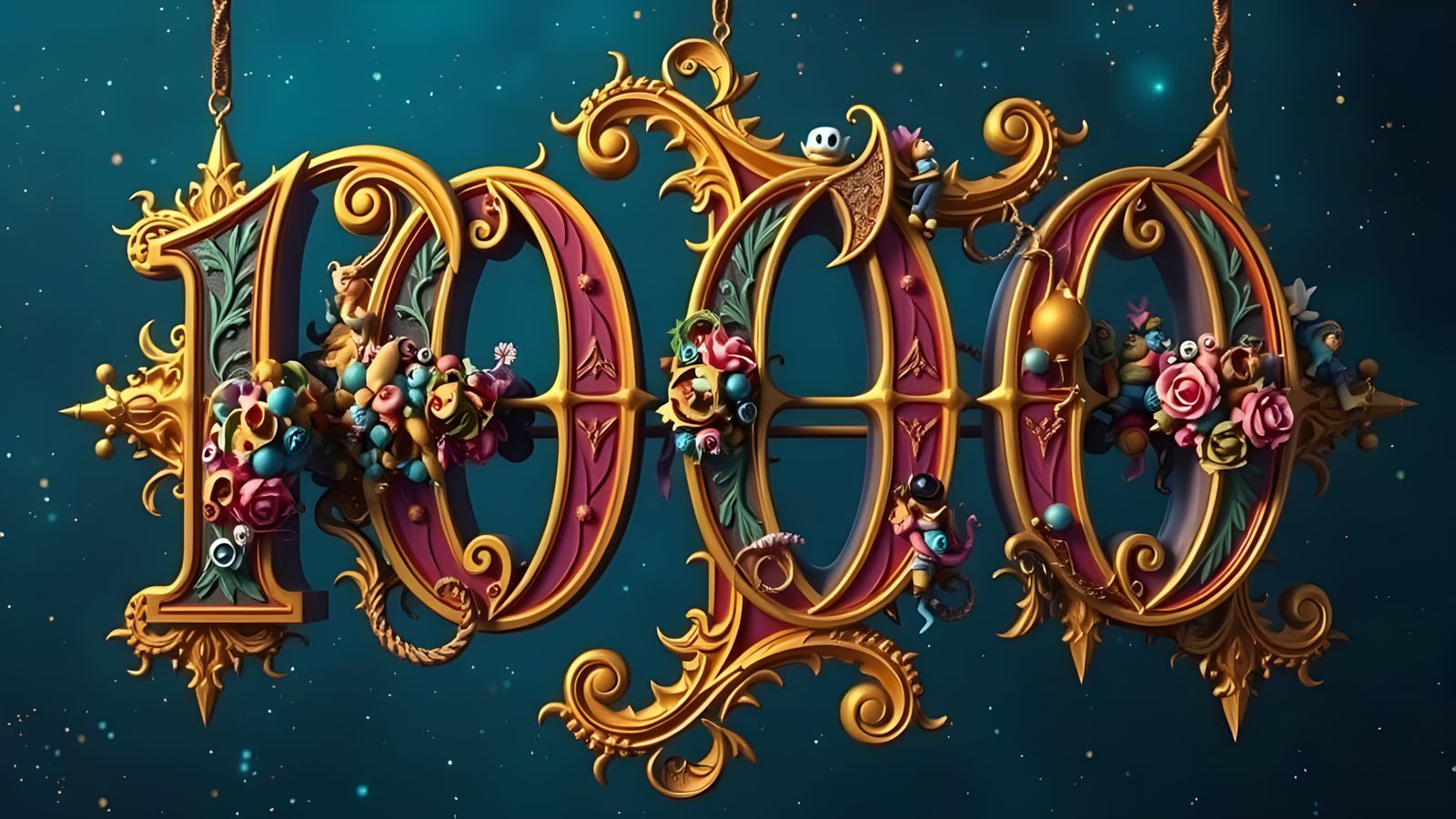 Vibrant Celebration: Number 1000 in Digital Art Style