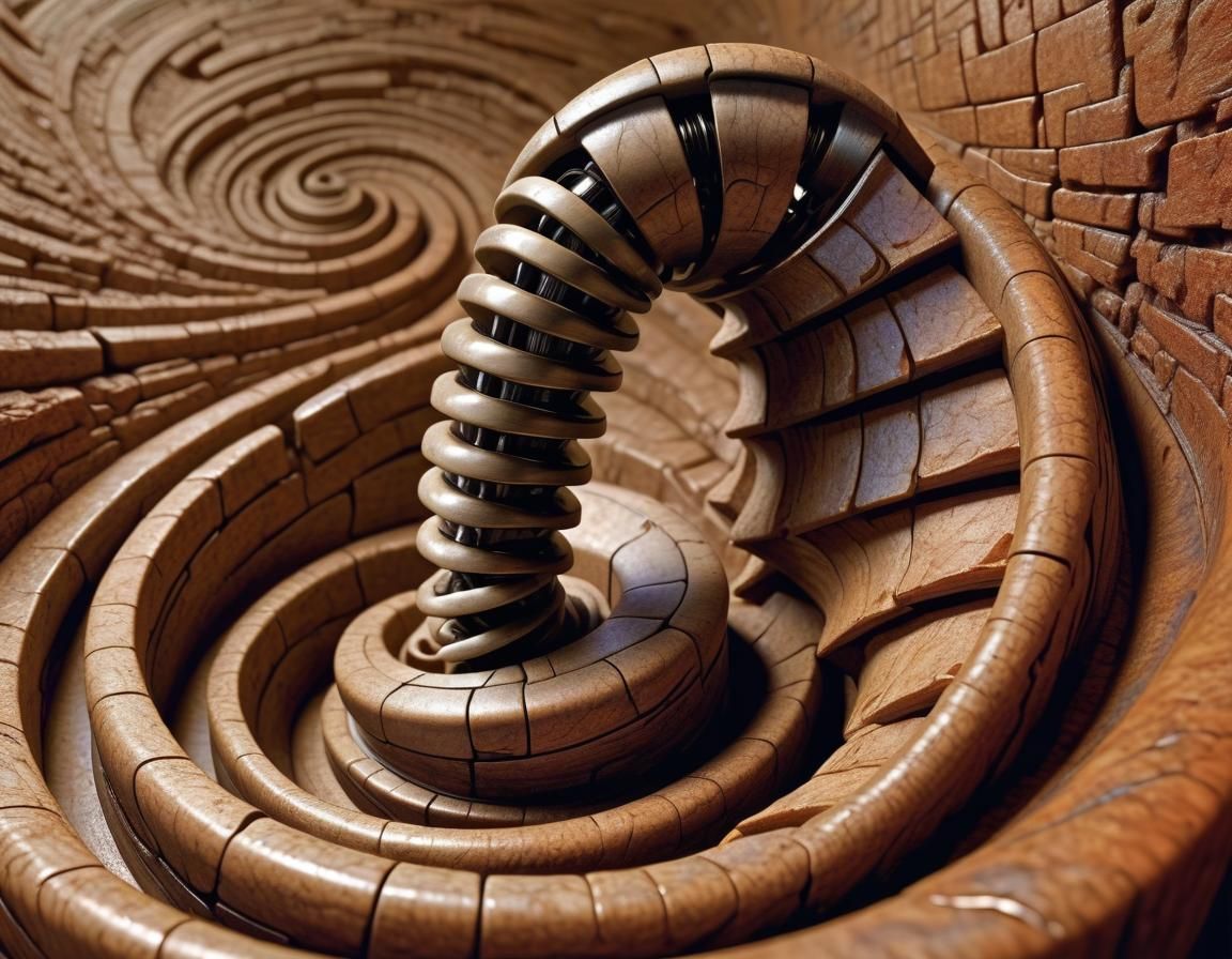 Helical Spiral Sculpture in Psychedelic Art Style