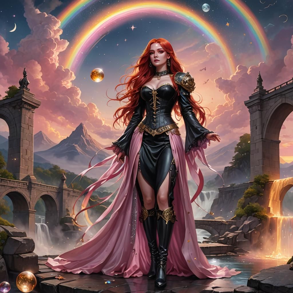 Fantasy Goddess on Rainbow Bridge, Ethereal Concept Art