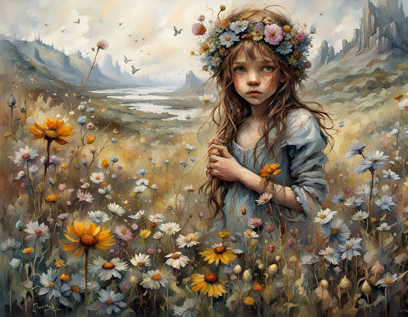 Detailed Wildflower Landscape: Fantasy Art