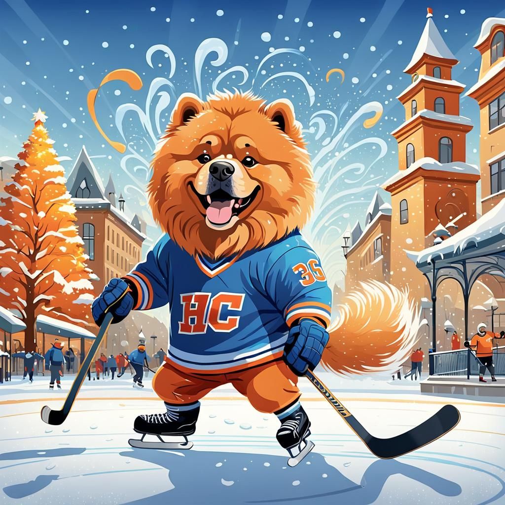 Anthropomorphic Chowchow Dog Hockey Player in Vector Art