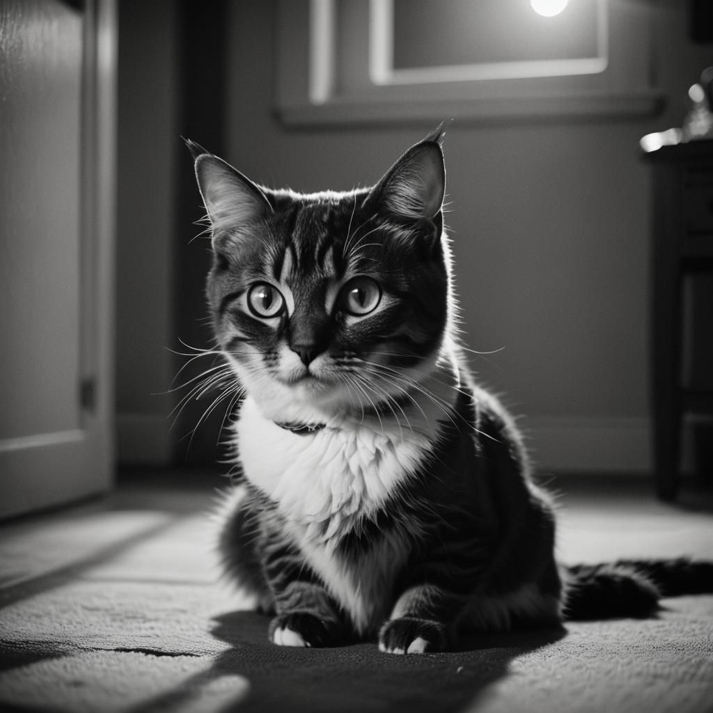 Cube Cat in Noir Style with Big Eyes