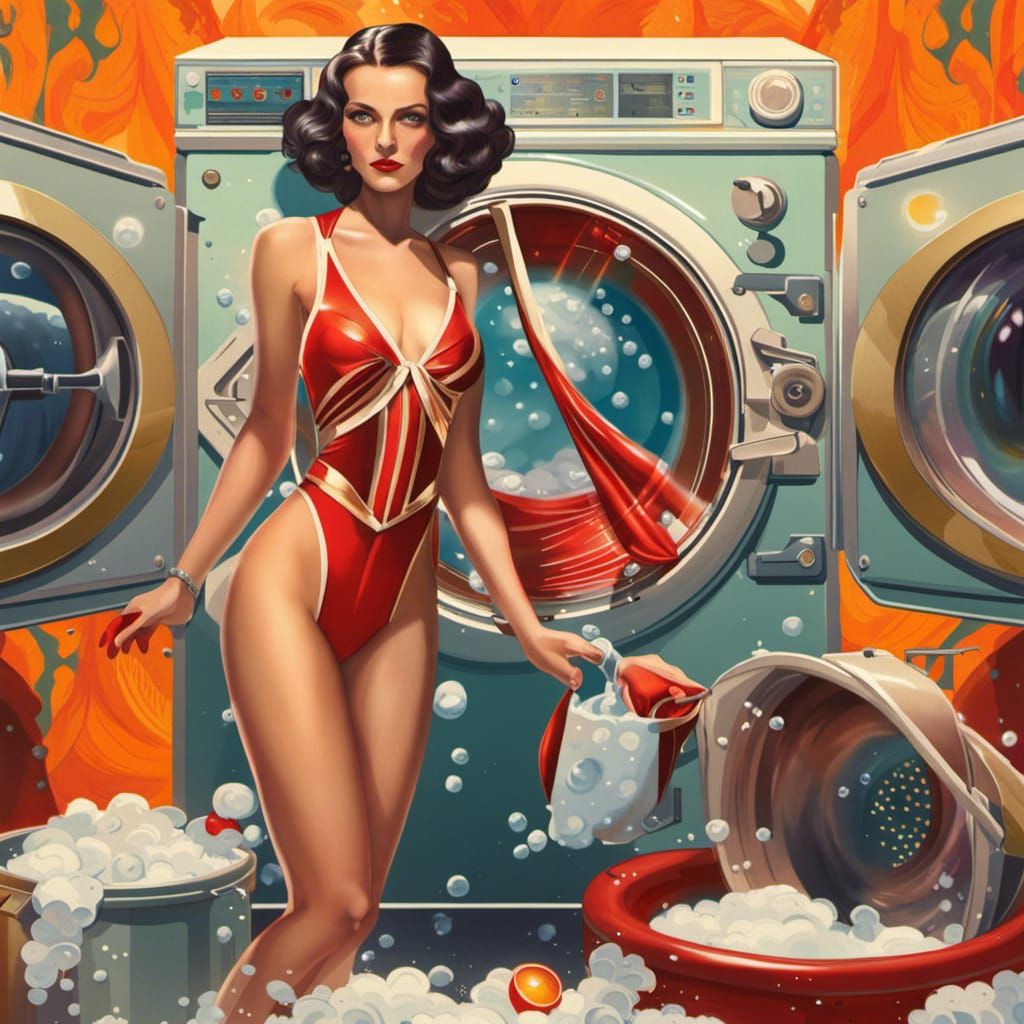Woman Washing Bathing Suit: Art Deco Surrealism