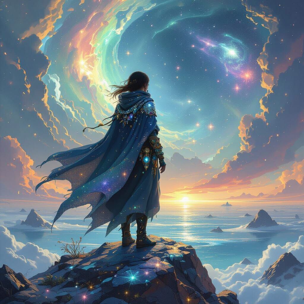 Celestial Navigator on Asteroid Amidst Cosmic Ocean