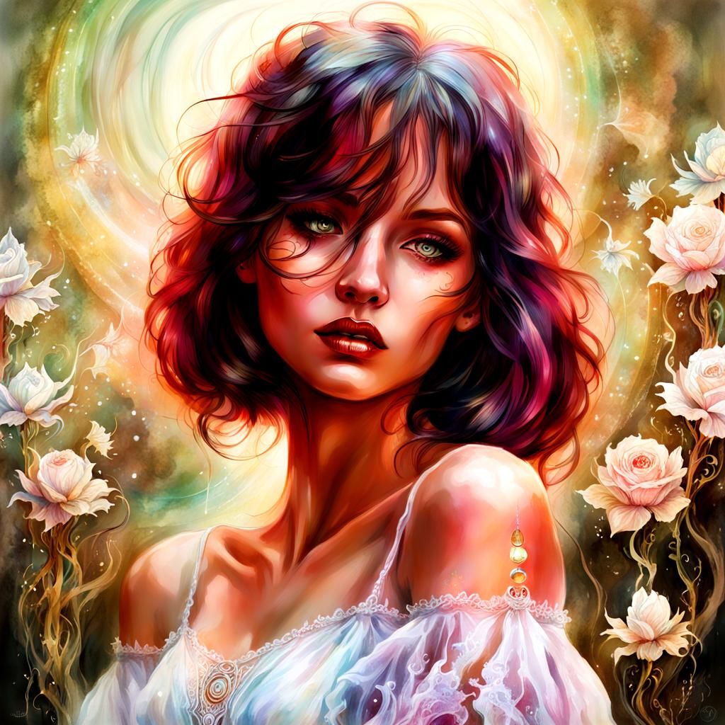 Beautiful Witch with Crystal Ball, Dark Fantasy Art