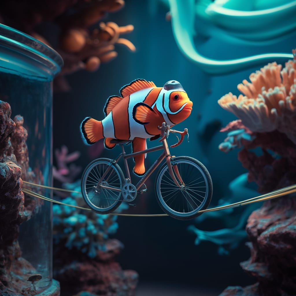 Clownfish on Bicycle Rides High Wire