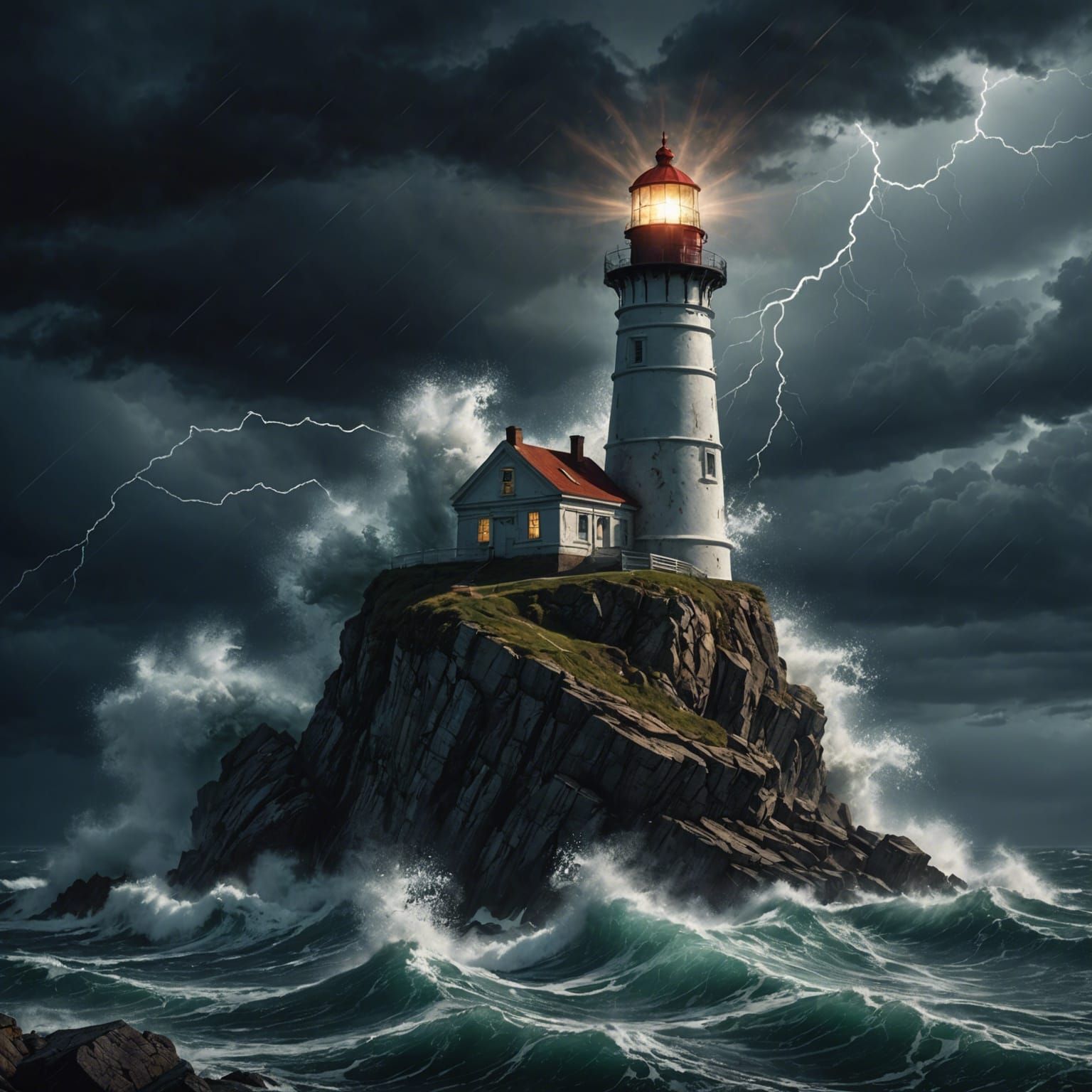 Hyperrealistic Lighthouse in a Violent Storm