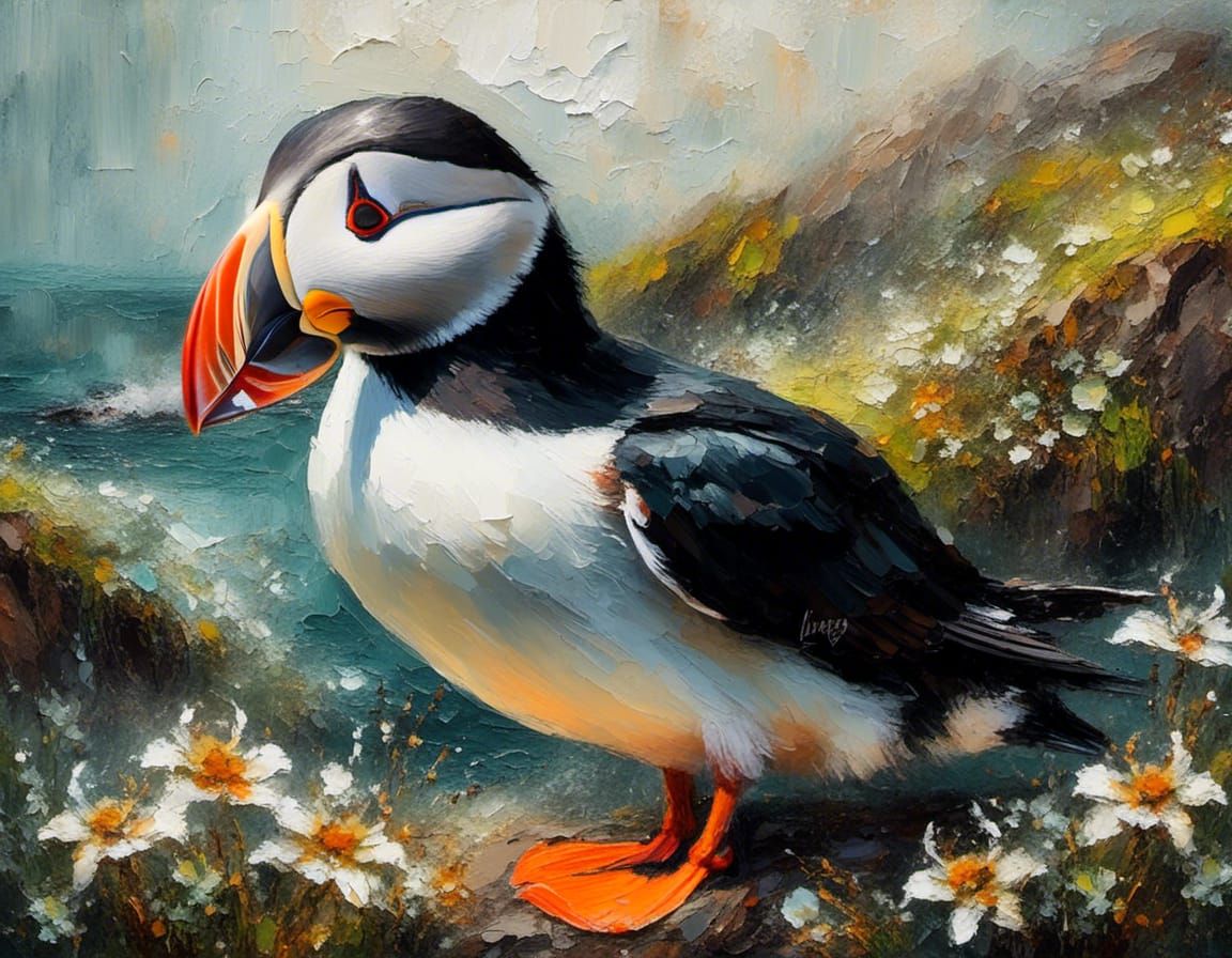 Puffin oil painting