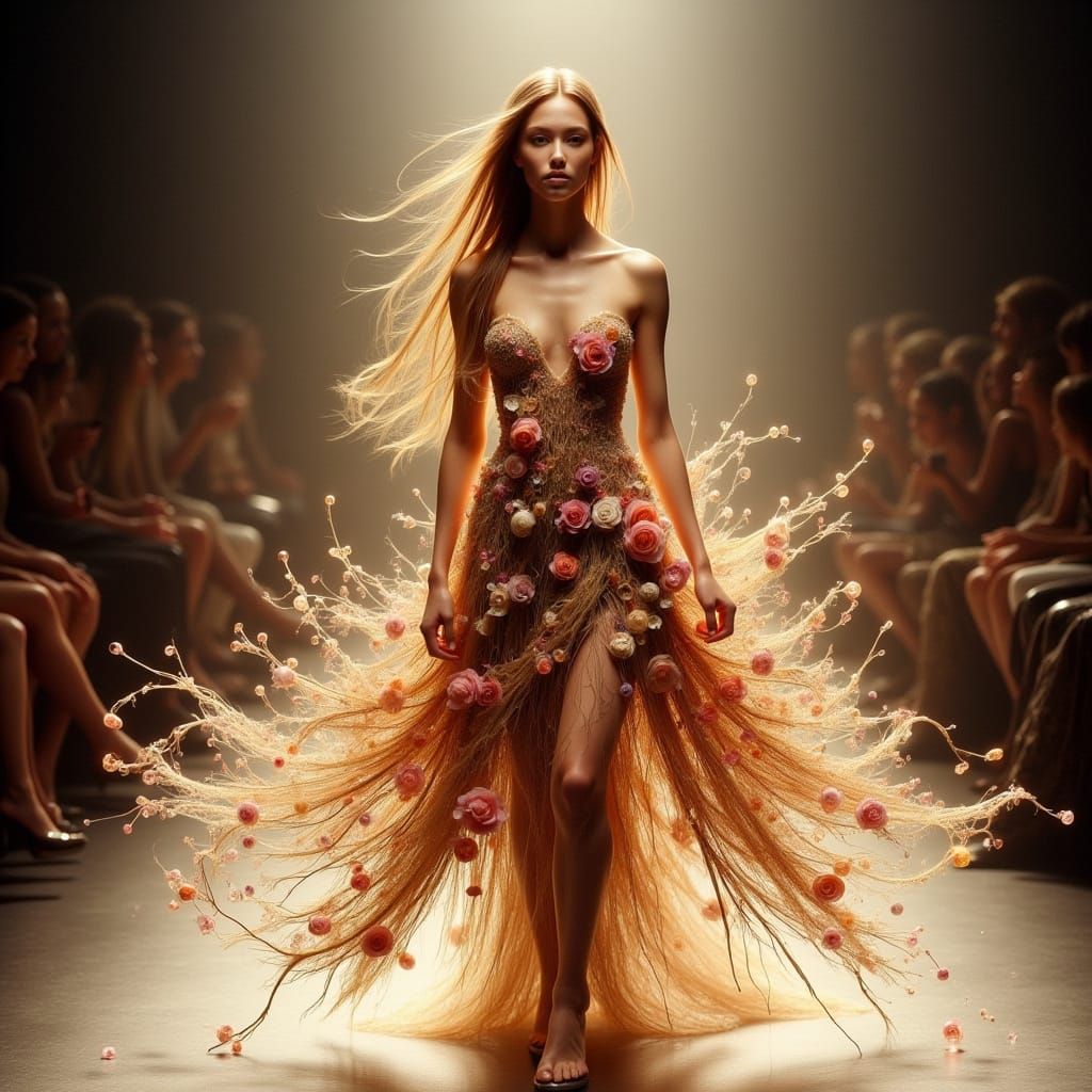 Runway Model in Vine Dress: Alla Prima Oil Painting