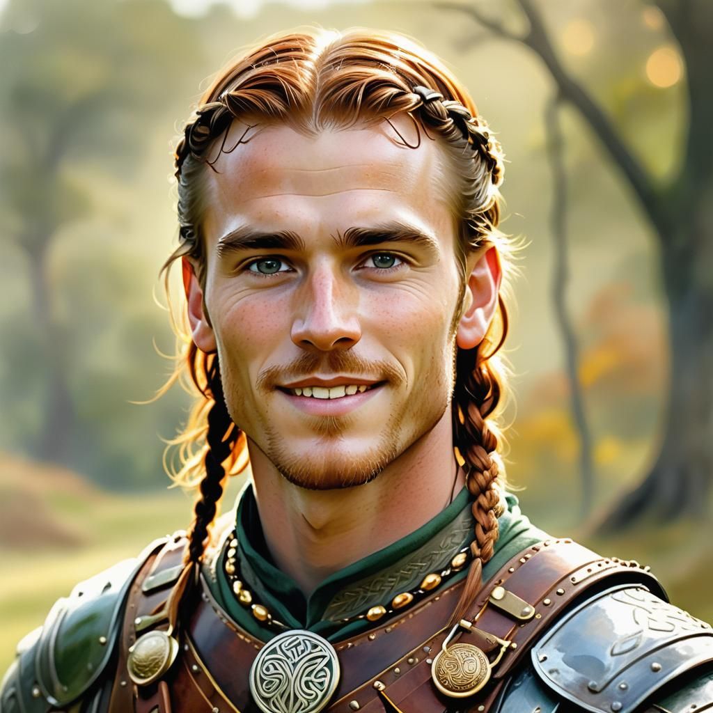 Celtic Warrior Portrait in Art Nouveau Style