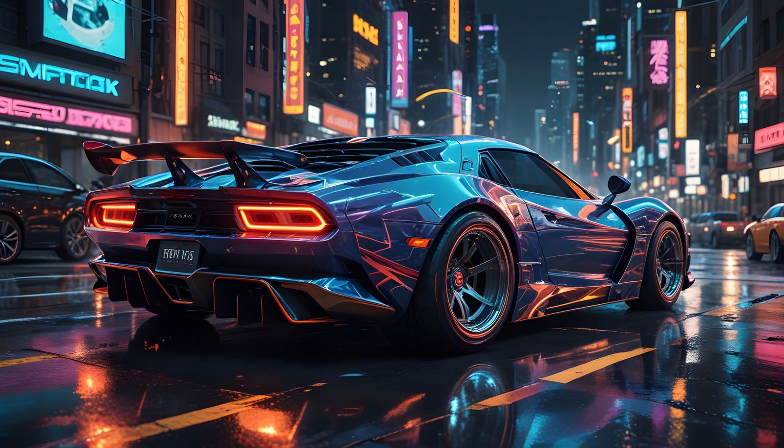 Futuristic Manga Super Car at Night