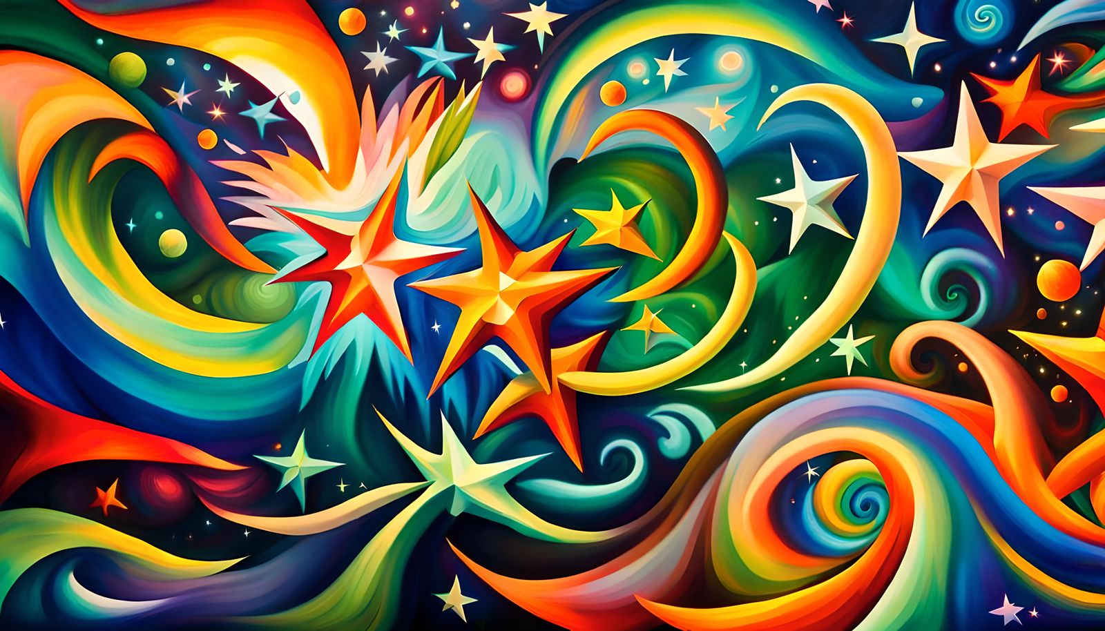 Swirling Stars in Electromagnetic Plasma: Impasto Naive Art