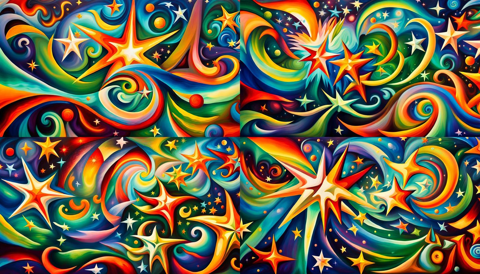 Iridescent Star Cluster in Naive Impasto Style