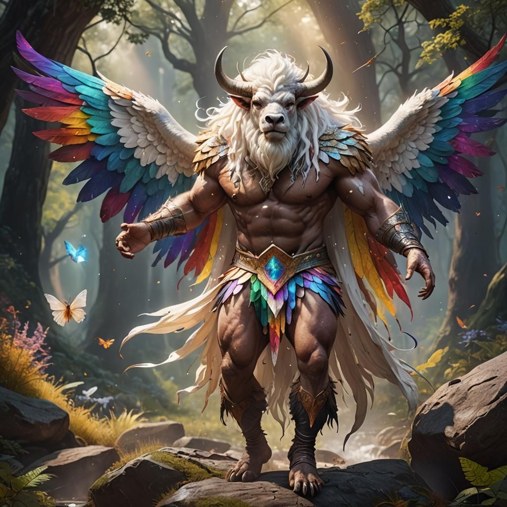 rainbow sparkle wings on anthropomorphic albino male fairy-A...