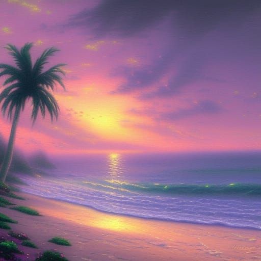 Ethereal Purple Sunset Beach Fantasy