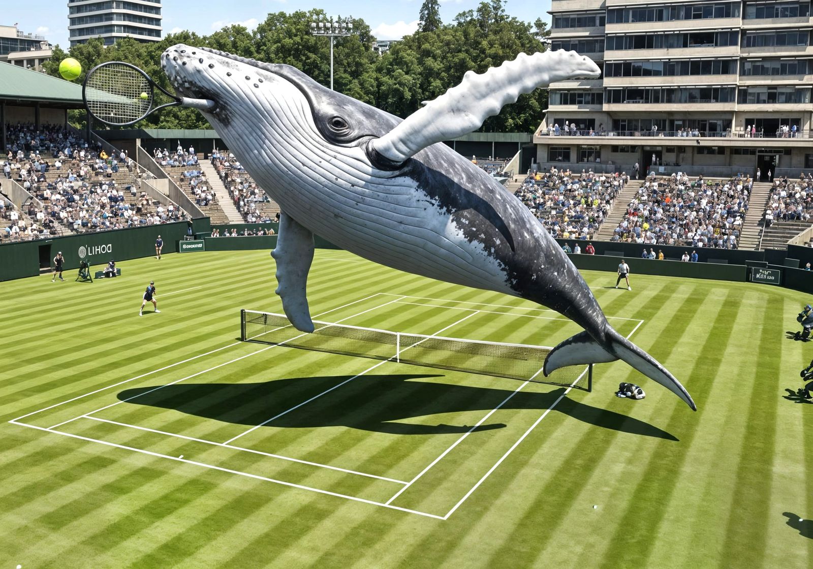 Humpback Whale Plays Tennis: A Photorealistic Fantasy