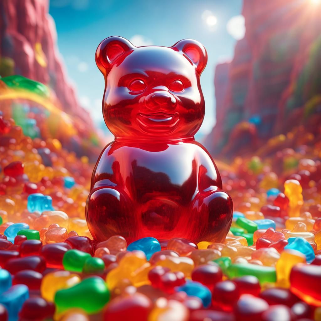 Giant Gummy Bear in Candyland: Detailed Digital Painting
