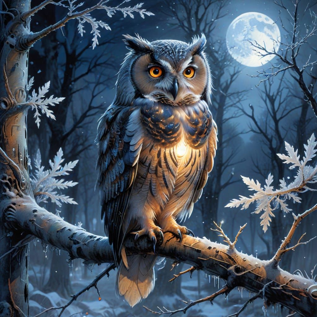 Ethereal Owl in Frosty Winter Twilight