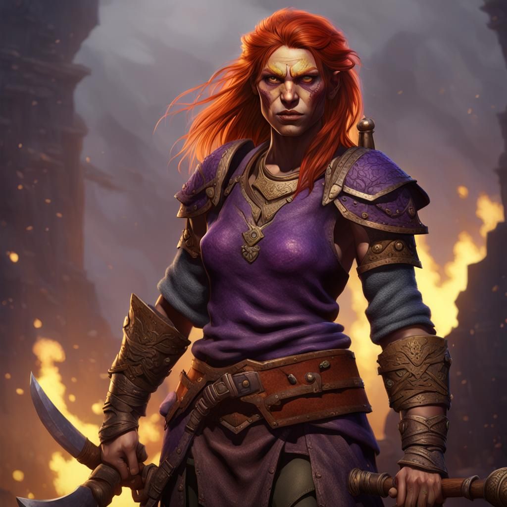 Half-Orc Barbarian Woman in Dark Fantasy Style