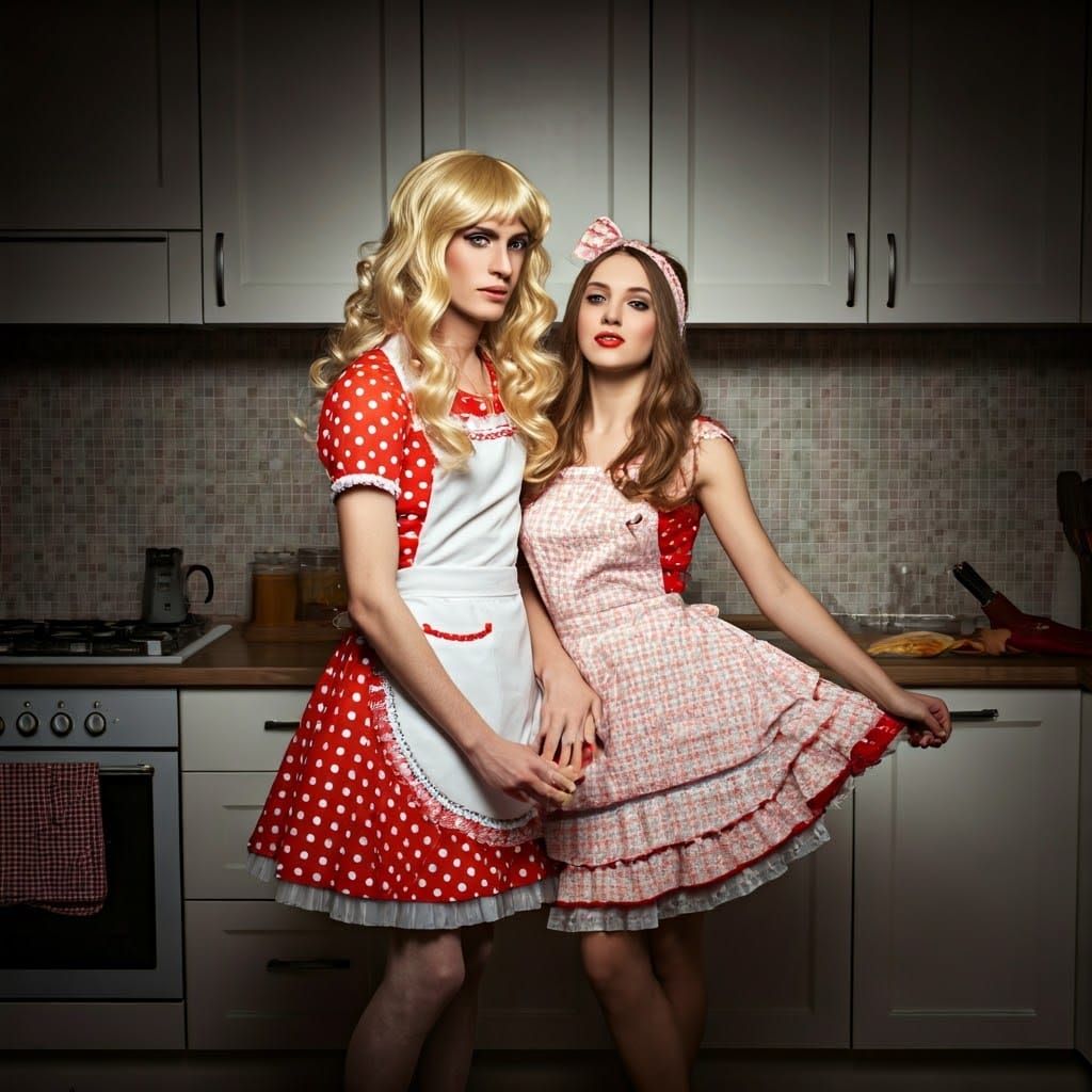 1950s Kitchen Scene: Androgynous Figure Kneading Pizza