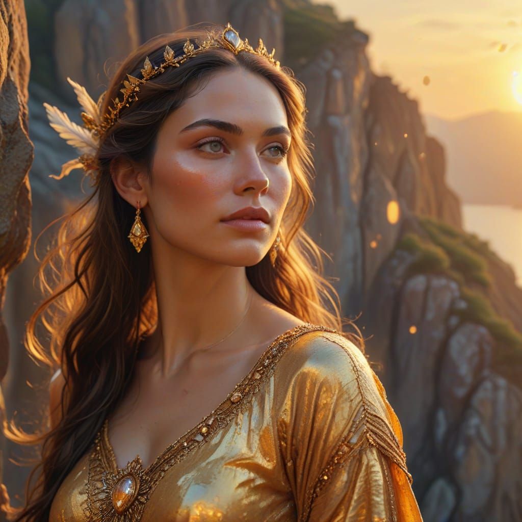 Goddess of Love Venus Aphrodite on Cliff - Oil Painting