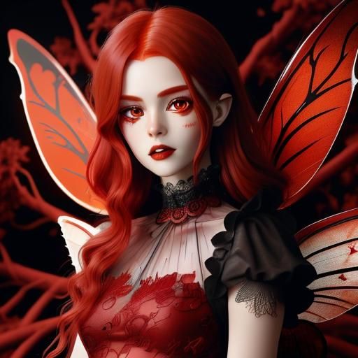 Red-Haired Fairy in Burning Forest: Gothic Monochromatic Ima...