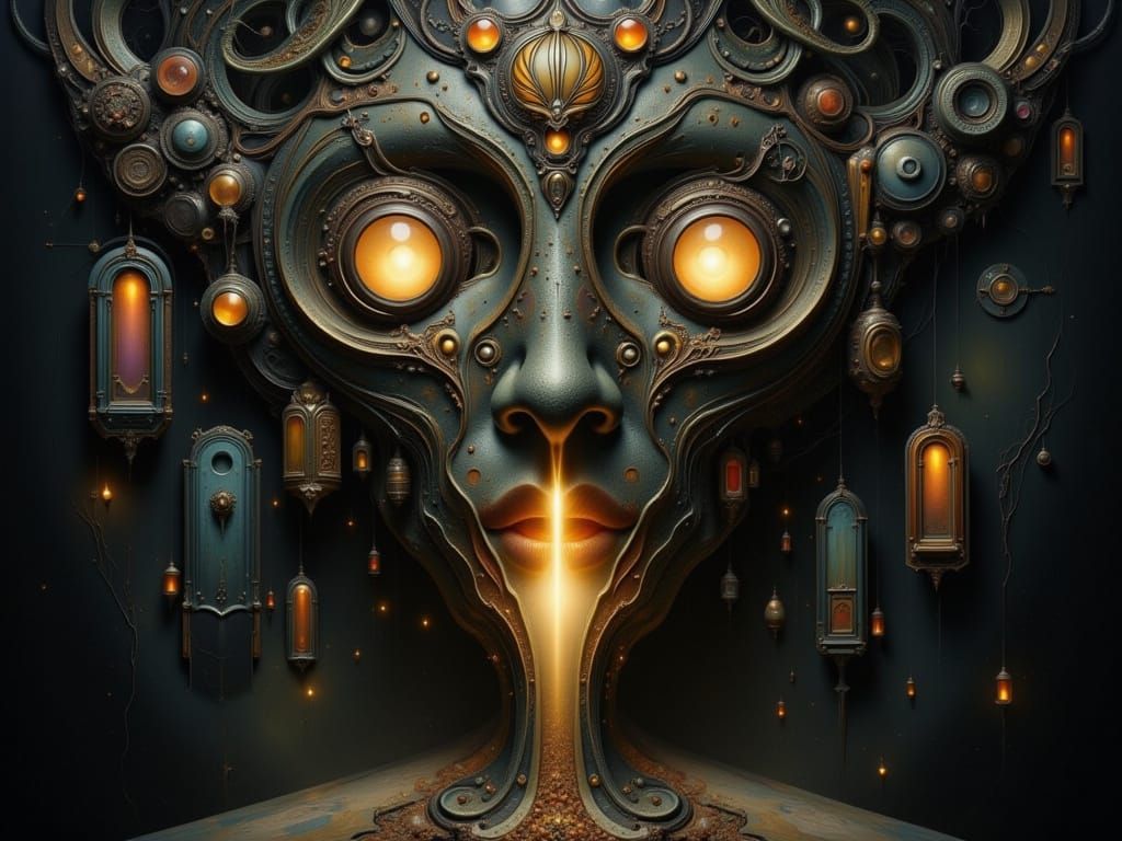 Surreal Baroque Portrait of a Face Made of Objects