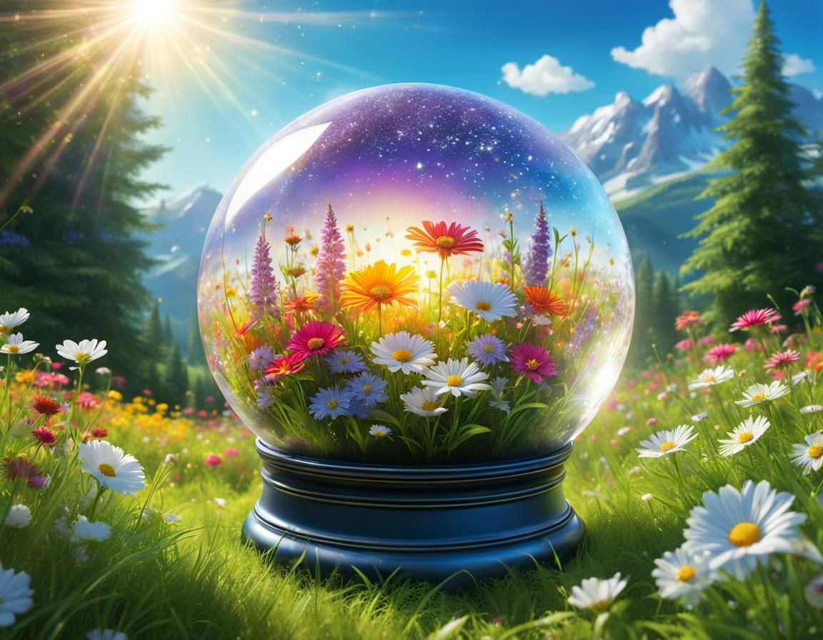 Summer Meadow in Sparkling Orb: Hyperrealistic Concept Art