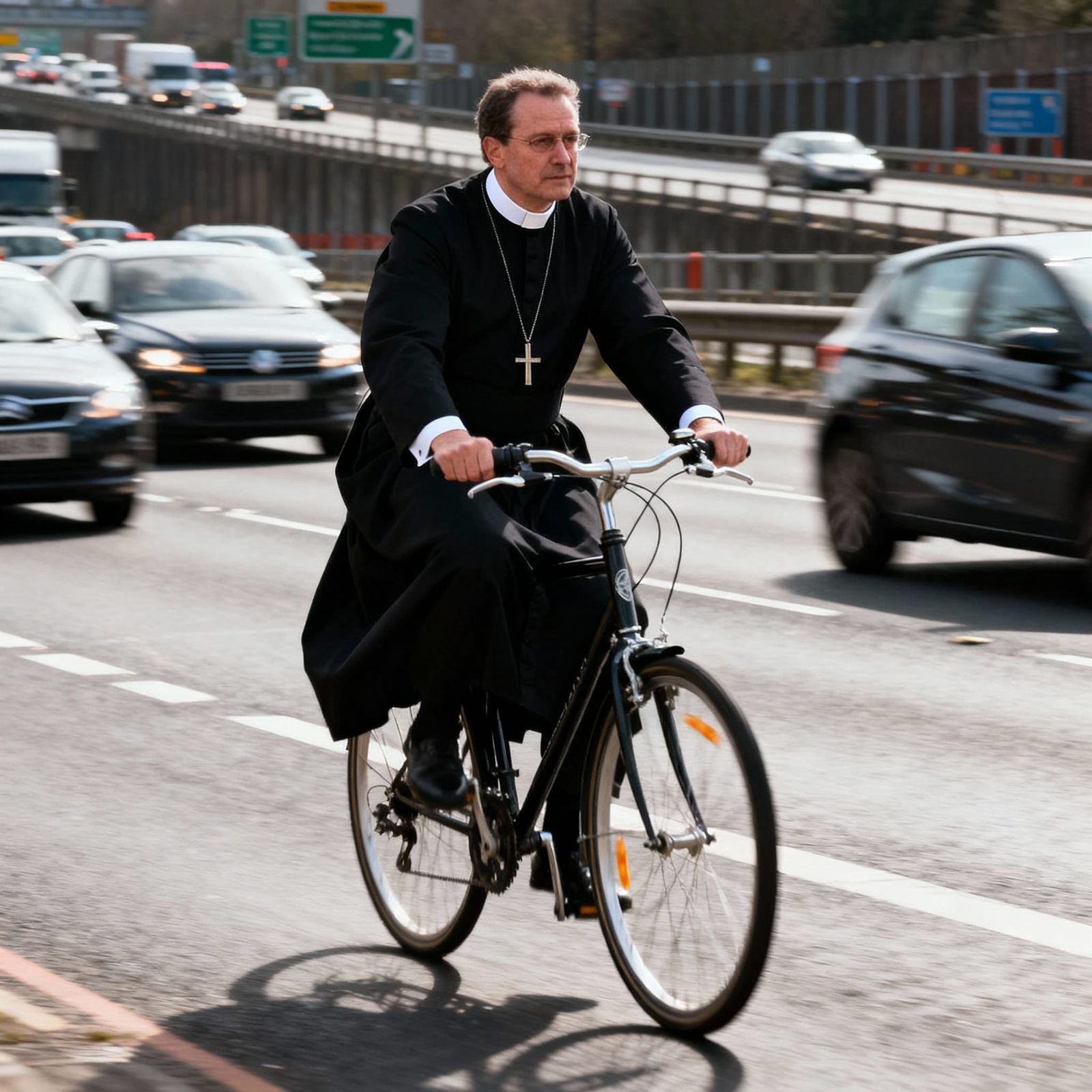 Vicar Cycles Against Traffic on Busy Dual Carriageway