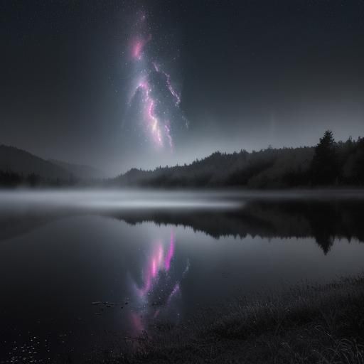 Moonbow Over Lake: Graffiti Street Art Style